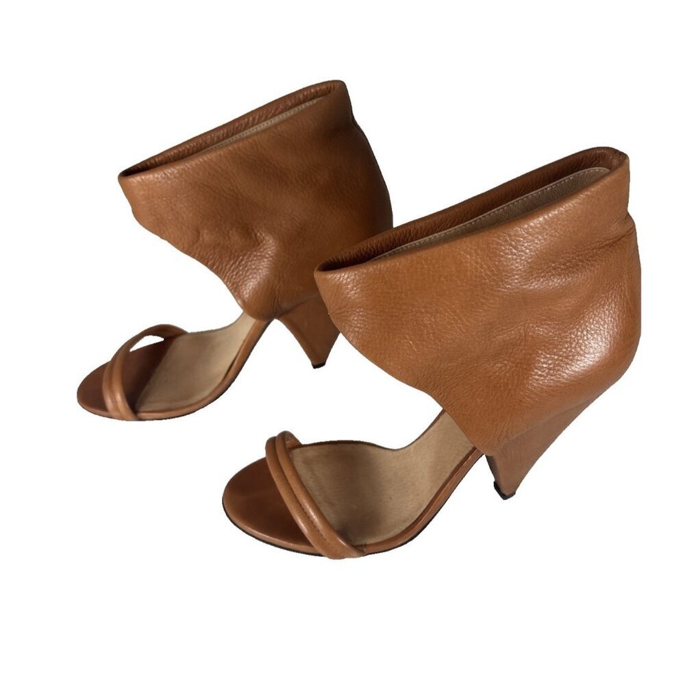IRO Made In Italy Light Brown Leather Woman's Heels Sz 40 US 9.5 Open Toe Pumps
